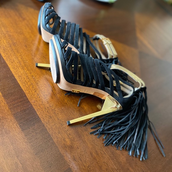 Herve Leger Fabia Black & Gold Sandals - Picture 8 of 14